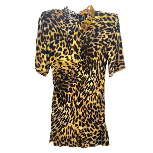 Stella McCartney NWT Chain-Embellished Leopard Print Draped Falabella Dress S - Picture 8 of 16